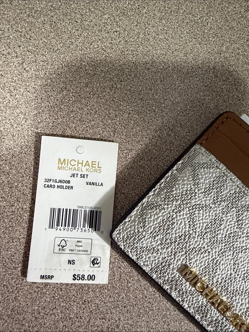 Michael Kors Vanilla and Brown Logo Card Holder